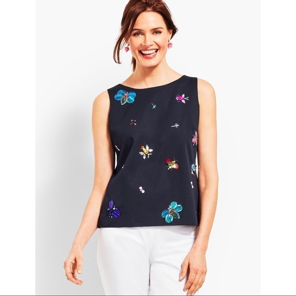 RSVP Talbots Faille Sequin Beaded Jewel Insect Top - Picture 1 of 10